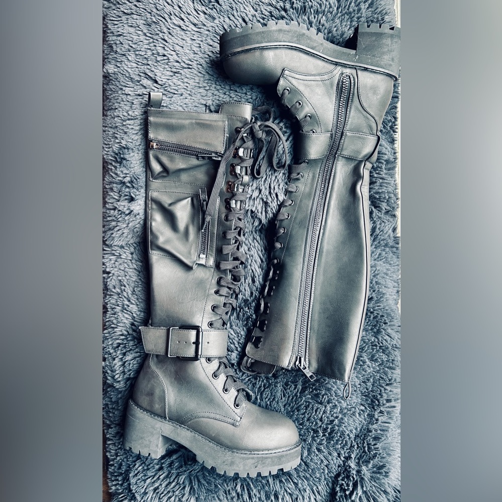 Obsidian Pocket Combat Boots, Black
